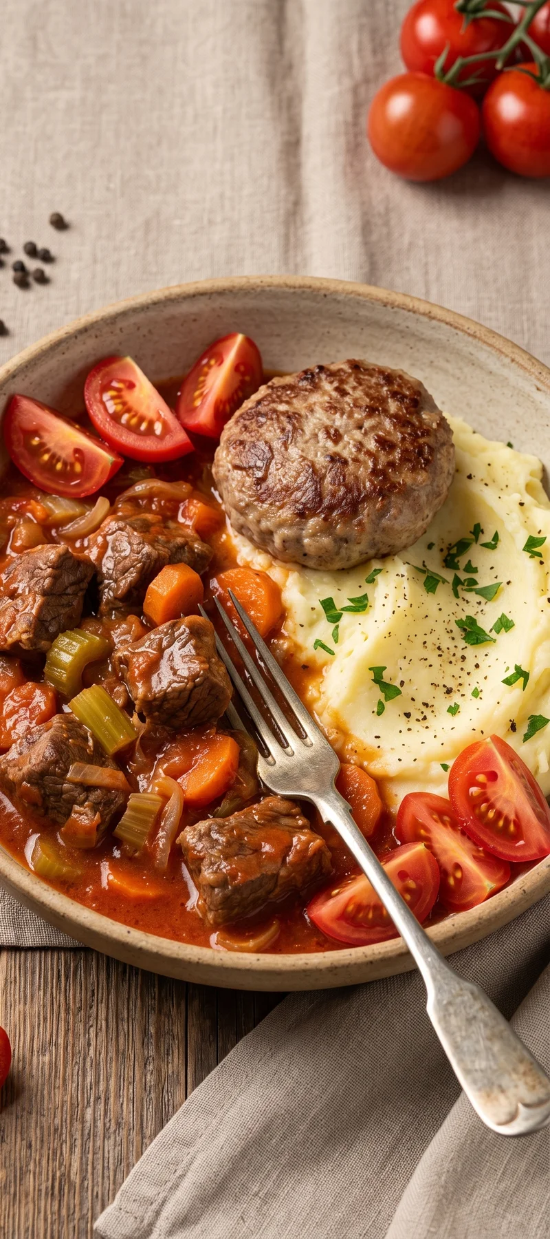 Тушеная говядина с овощами и томатом — рецепт с фото