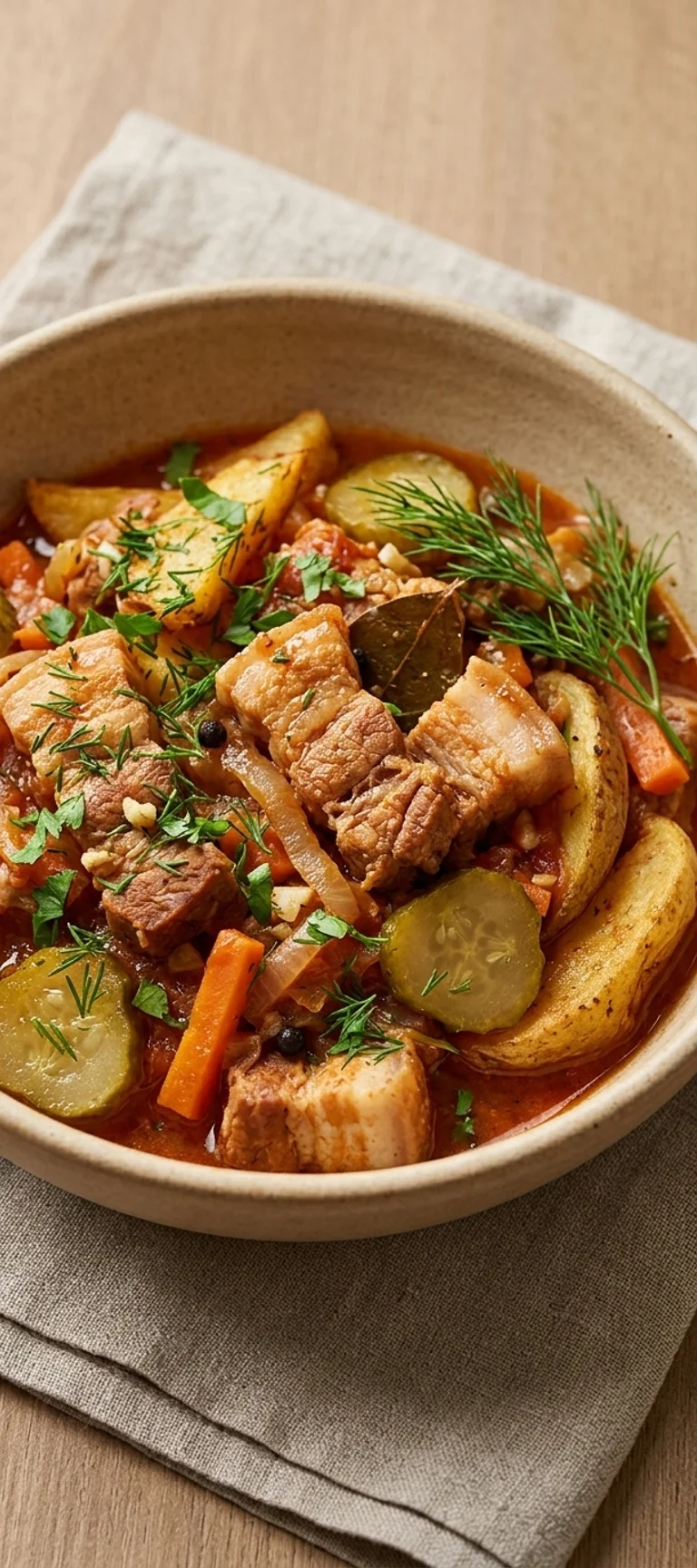 Азу из свинины с огурцами и картофелем — рецепт с фото