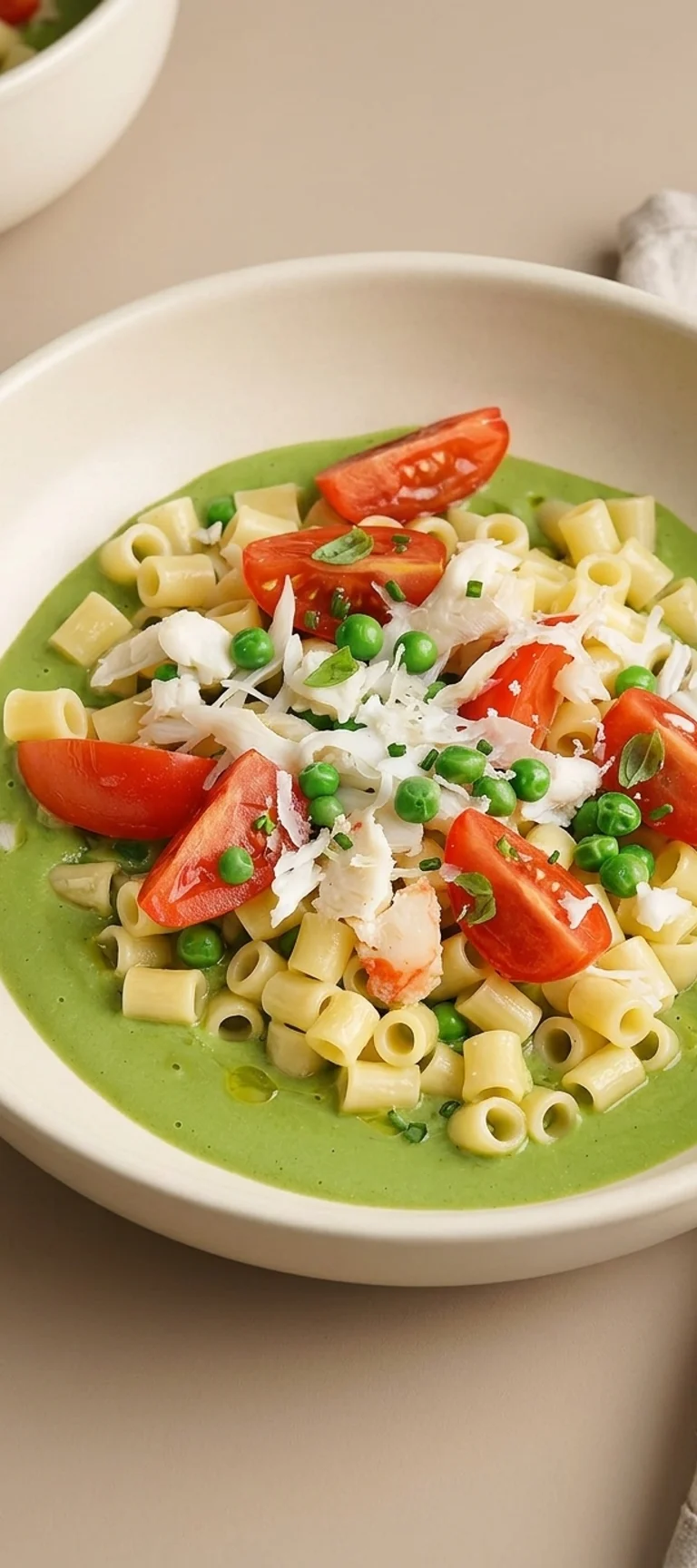 Паста диталини с горошковым соусом и крабом — рецепт с фото
