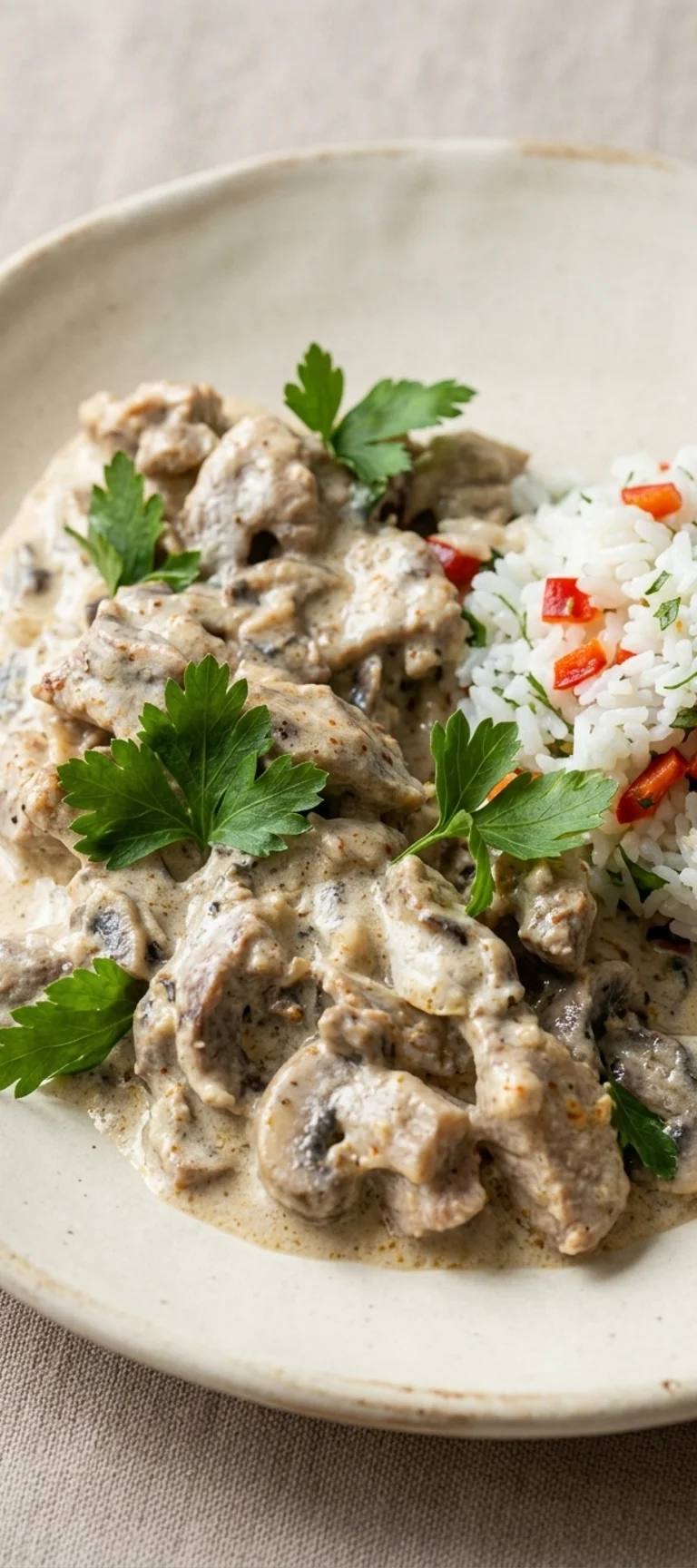 Тушеная свинина с грибами и сливками — рецепт с фото