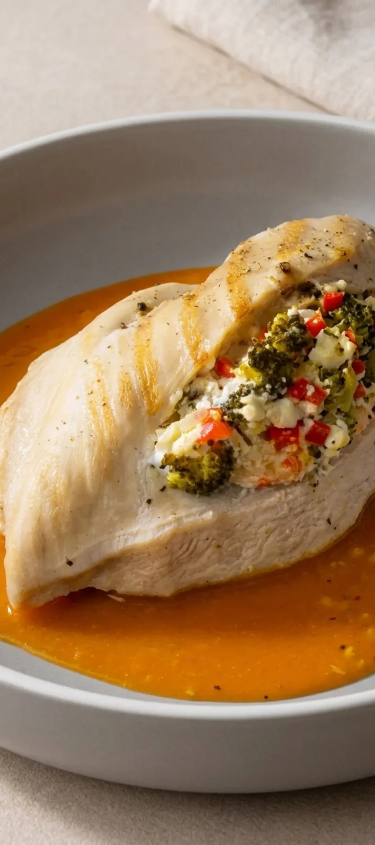 Паровая куриная грудка с овощной начинкой и мандариновым соусом — рецепт с фото