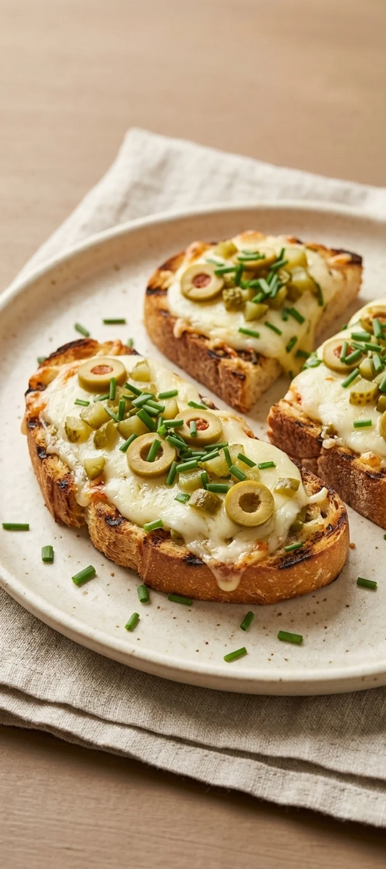 Брускета с сыром, оливками и маринованными огурцами — рецепт с фото