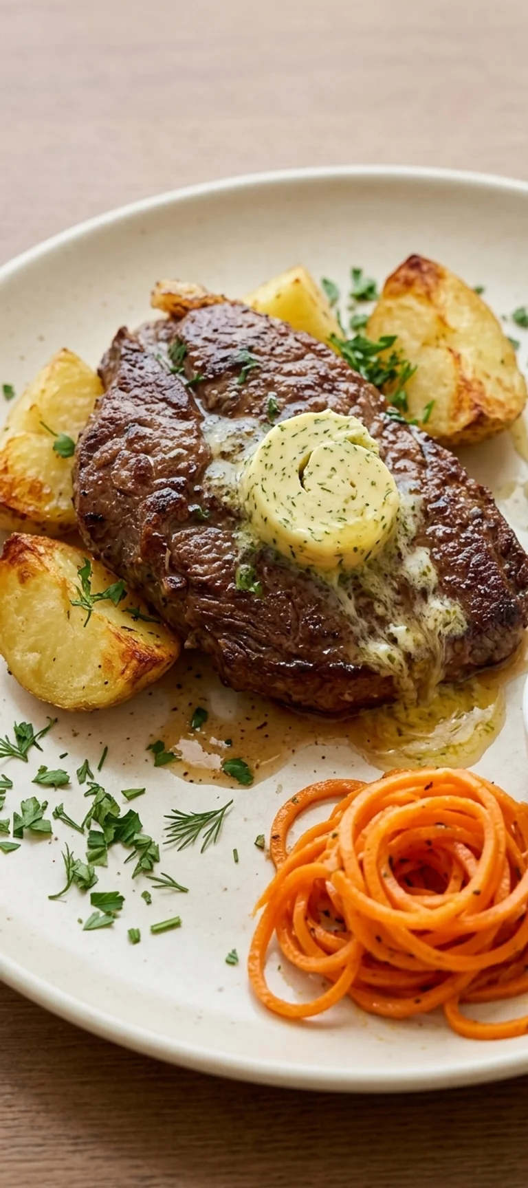 Антрекот со сливочным маслом и картофелем — рецепт с фото