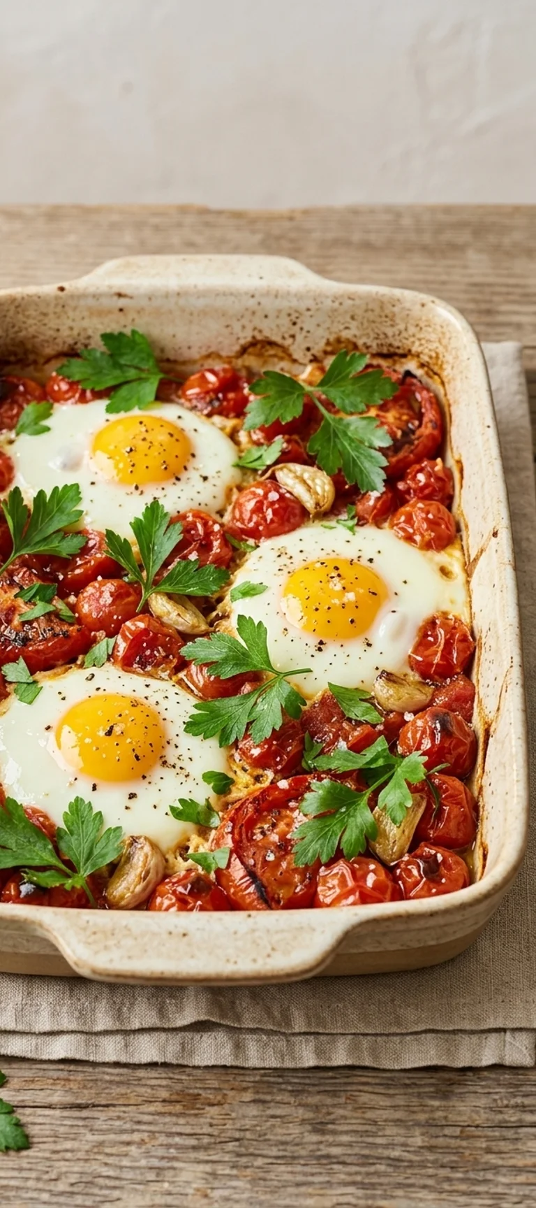 Запеченные яйца с помидорами и чесноком — рецепт с фото