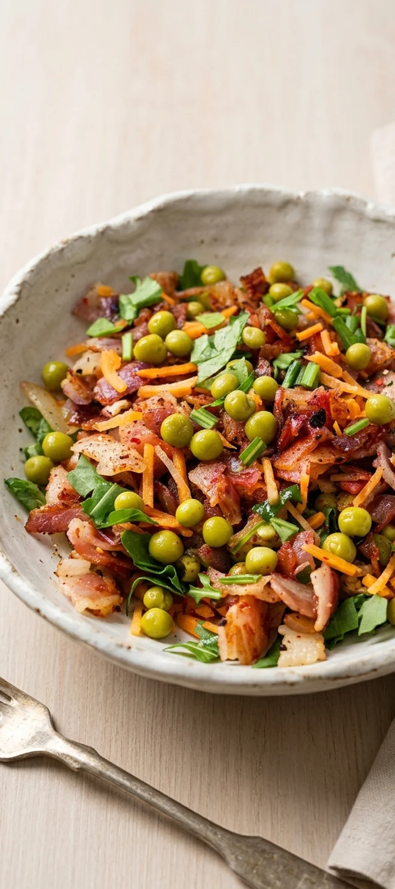 Теплый салат с беконом и зеленым горошком — рецепт с фото
