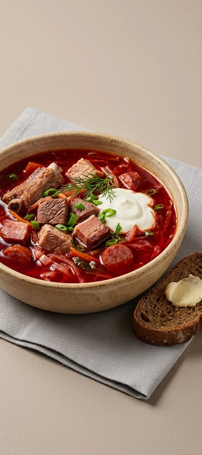 Борщ с копченостями и тремя видами мяса — рецепт с фото