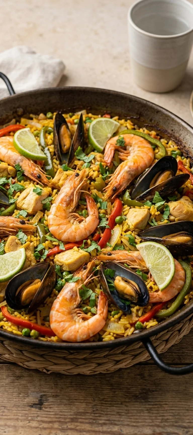 Паэлья с курицей, креветками и мидиями — рецепт с фото