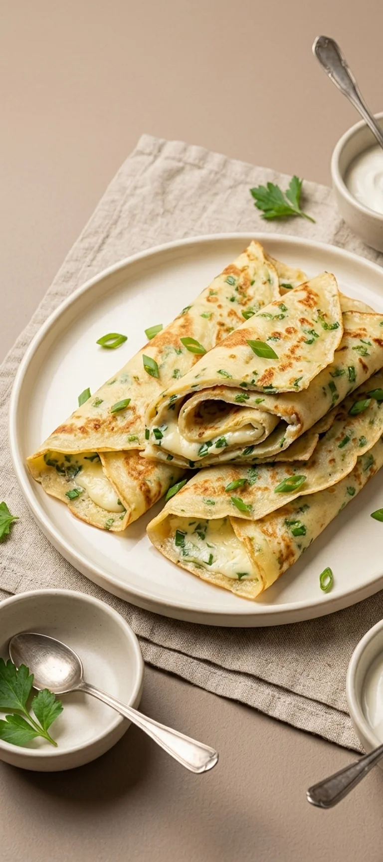 Блинчики со сливочным сыром и зеленью — рецепт с фото