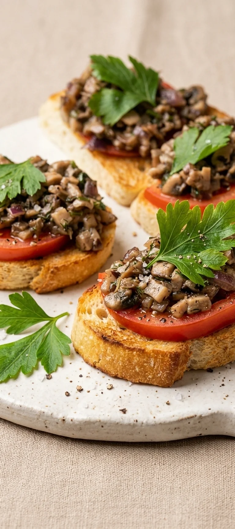 Брускетта с грибами, помидорами и луком — рецепт с фото