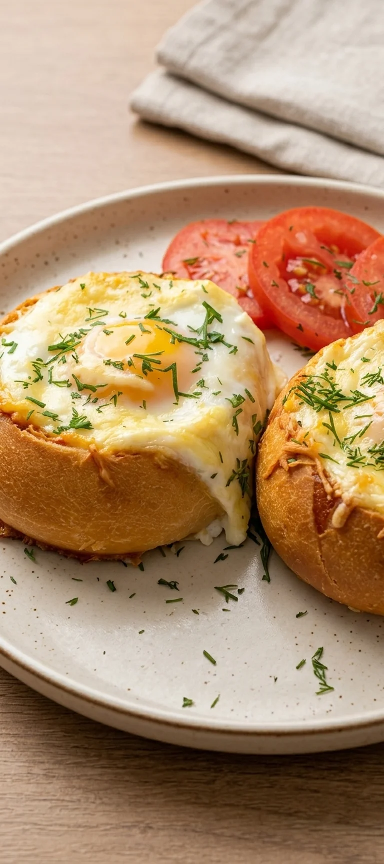 Запеченные яйца в булочках с сыром — рецепт с фото