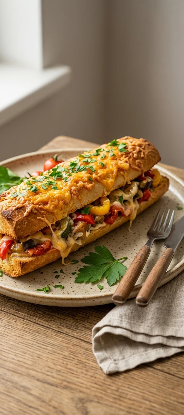Багет с тушёными овощами и плавленым сыром — рецепт с фото