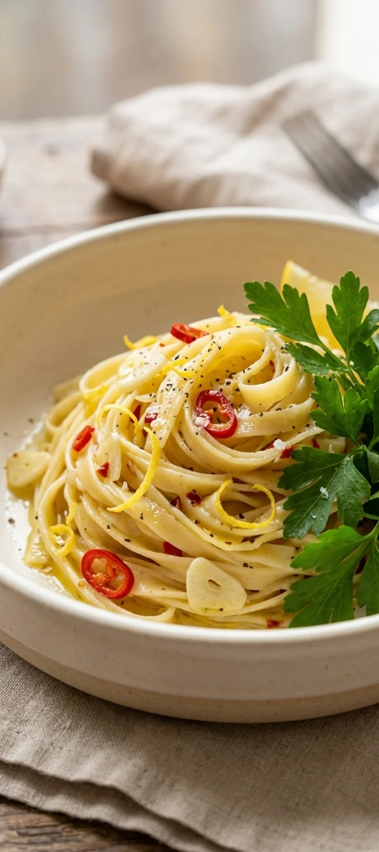 Паста агlio e olio с лимоном и чили — рецепт с фото