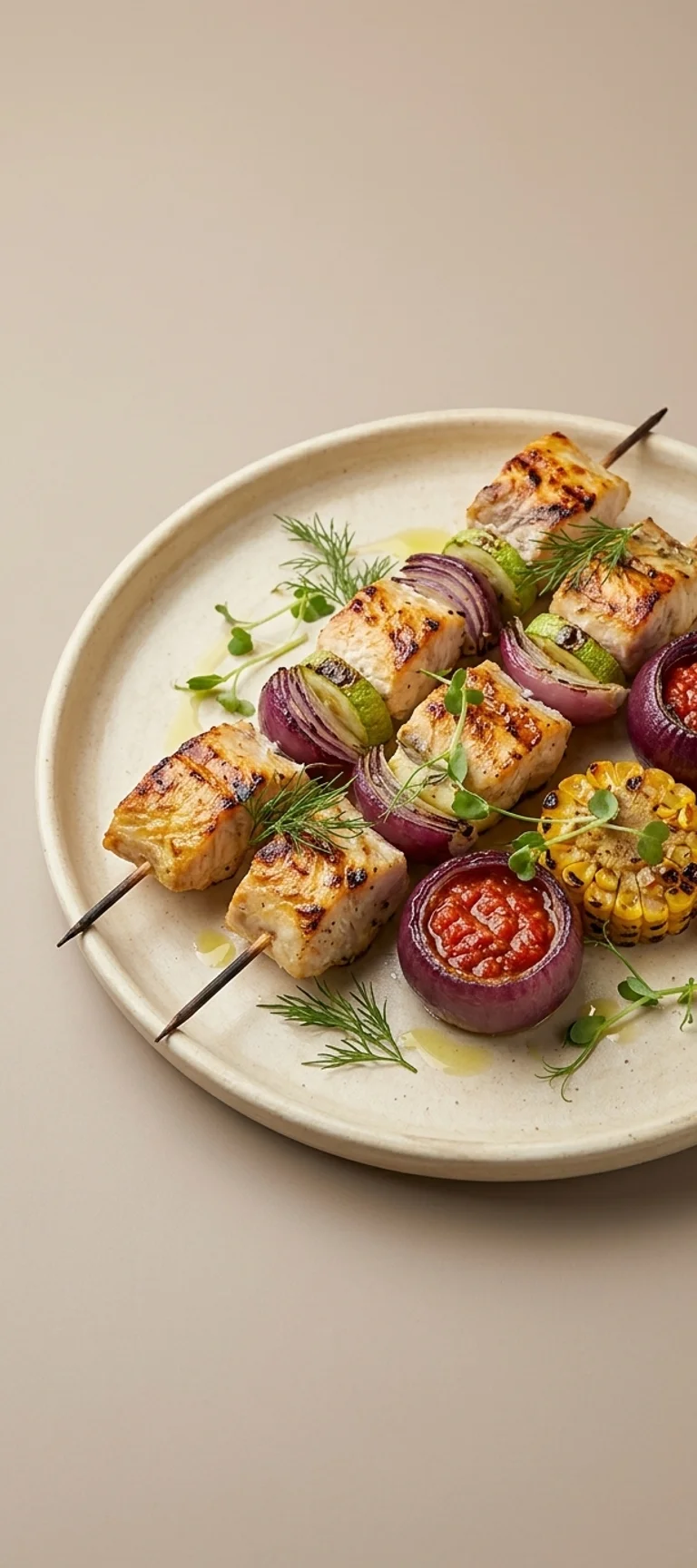 Осетровый шашлык с овощами на мангале — рецепт с фото