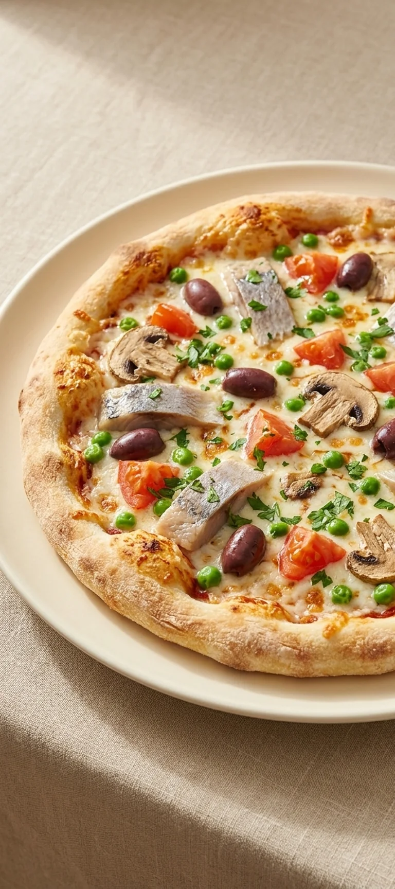 Пицца с сельдью, грибами и горошком — рецепт с фото