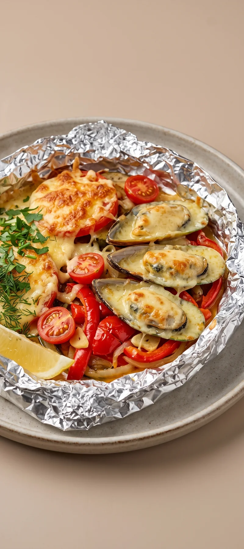 Запеченные мидии с овощами и сыром — рецепт с фото