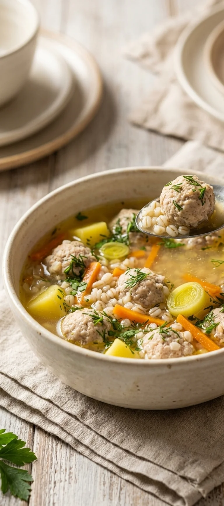 Суп с куриными фрикадельками и перловкой — рецепт с фото