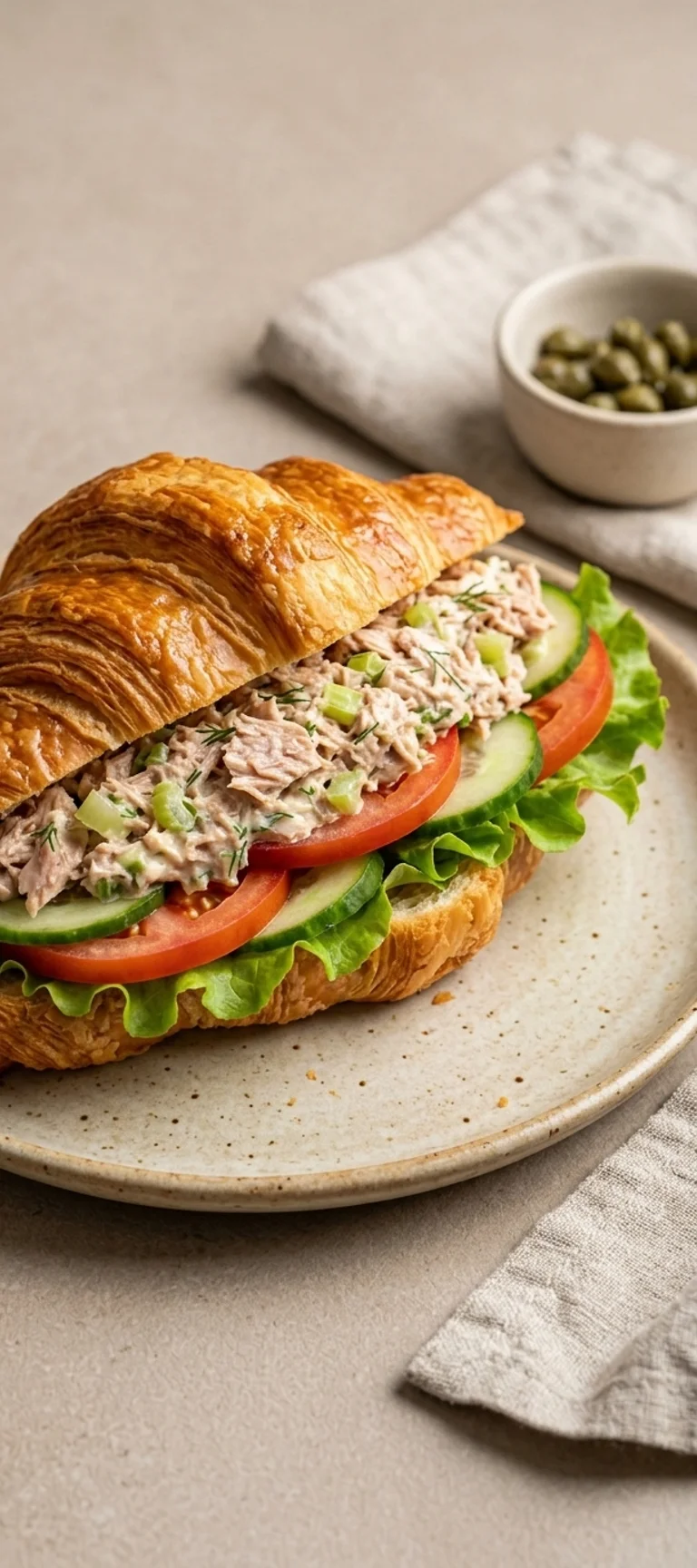 Круассан с тунцом и свежими овощами — рецепт с фото