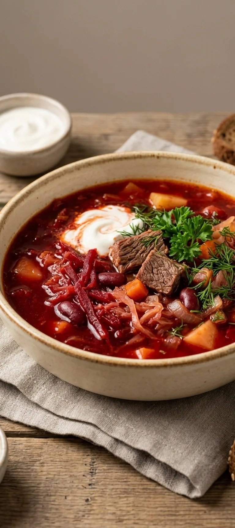 Борщ со свежей свеклой, квашеной капустой и фасолью — рецепт с фото