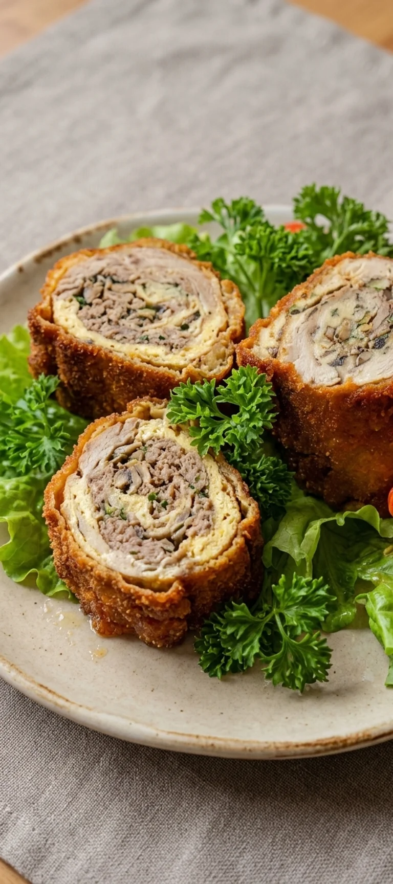 Рулет из омлета с мясом и грибами — рецепт с фото