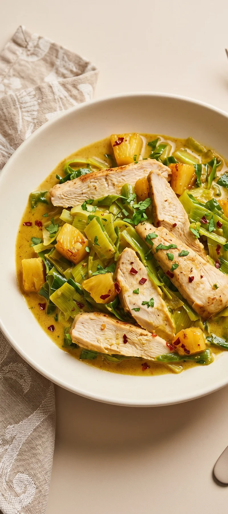 Курица с ананасом и луком-пореем в карри — рецепт с фото