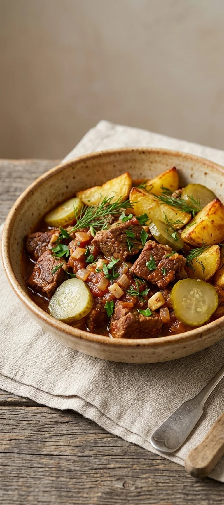 Азу из говядины с картофелем и огурцами — рецепт с фото