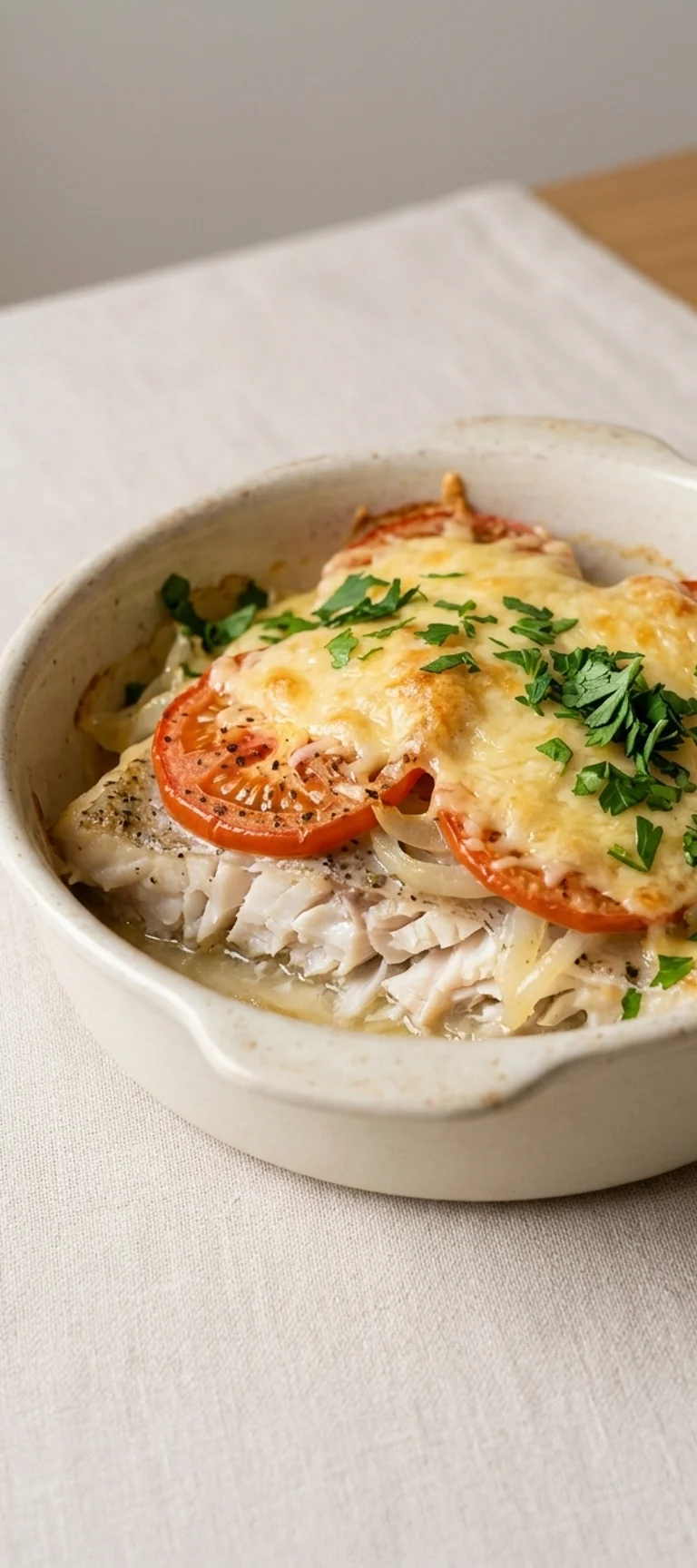 Запечённый хек с помидорами, луком и сыром — рецепт с фото