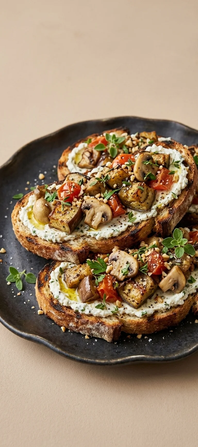 Брускетта с жареным баклажаном и грибами — рецепт с фото