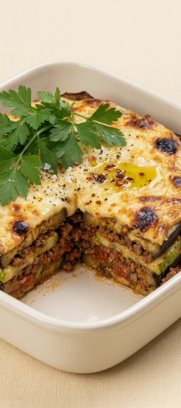 Говяжья мусака с баклажанами и сулугуни — рецепт с фото