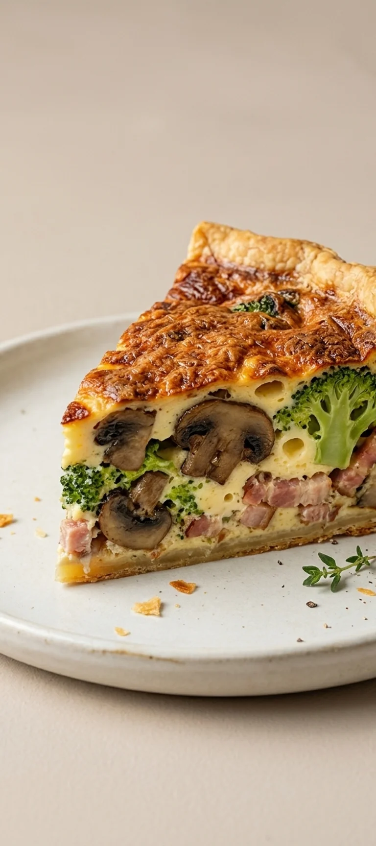 Пирог киш с грибами, брокколи и беконом — рецепт с фото