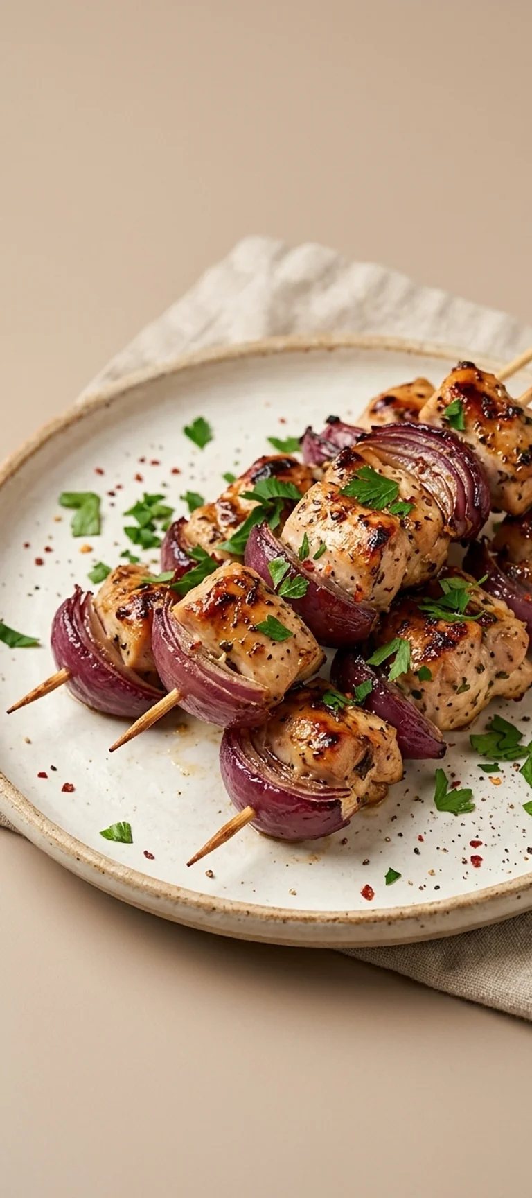 Запечённые шашлычки из курицы с красным луком — рецепт с фото