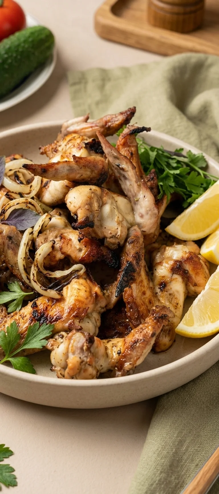 Куриные крылья на мангале с луком и специями — рецепт с фото