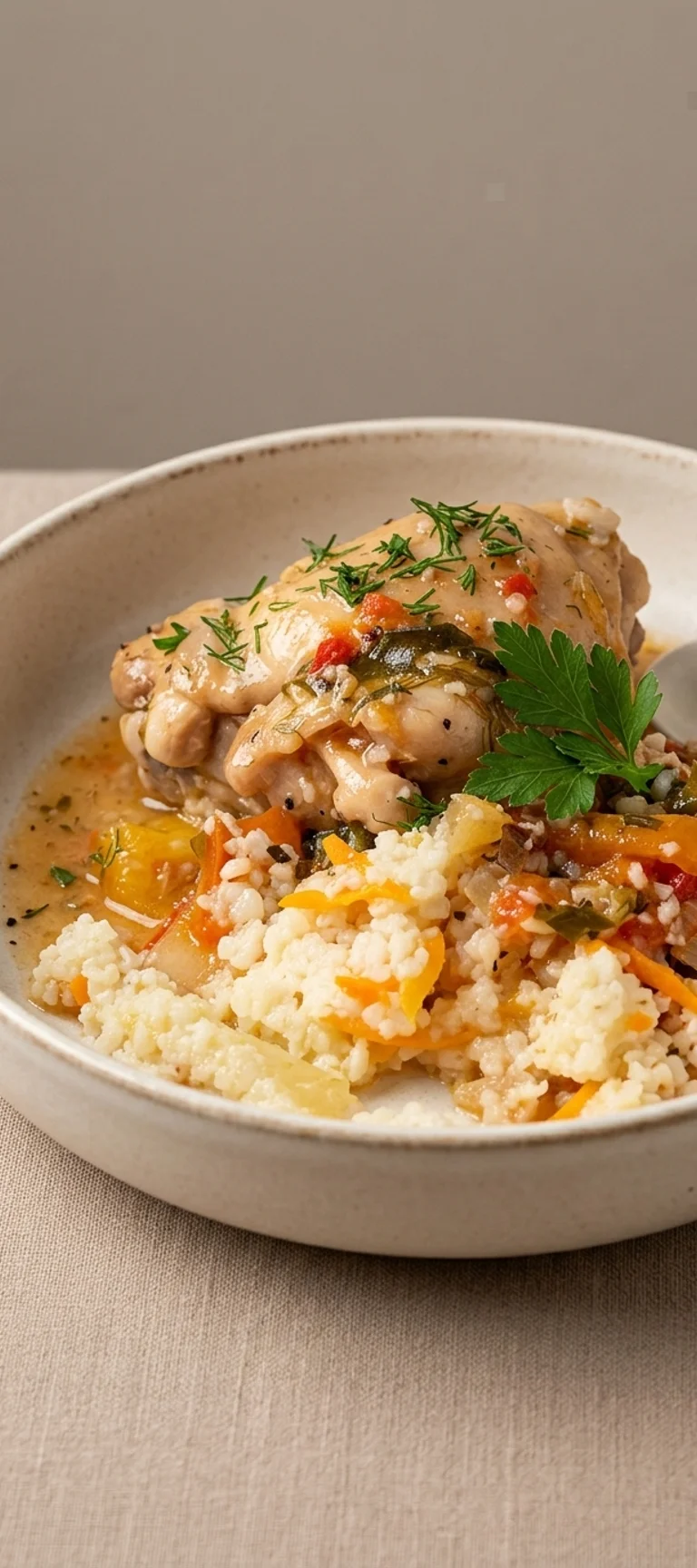 Тушеное куриное бедро с овощами и травами — рецепт с фото