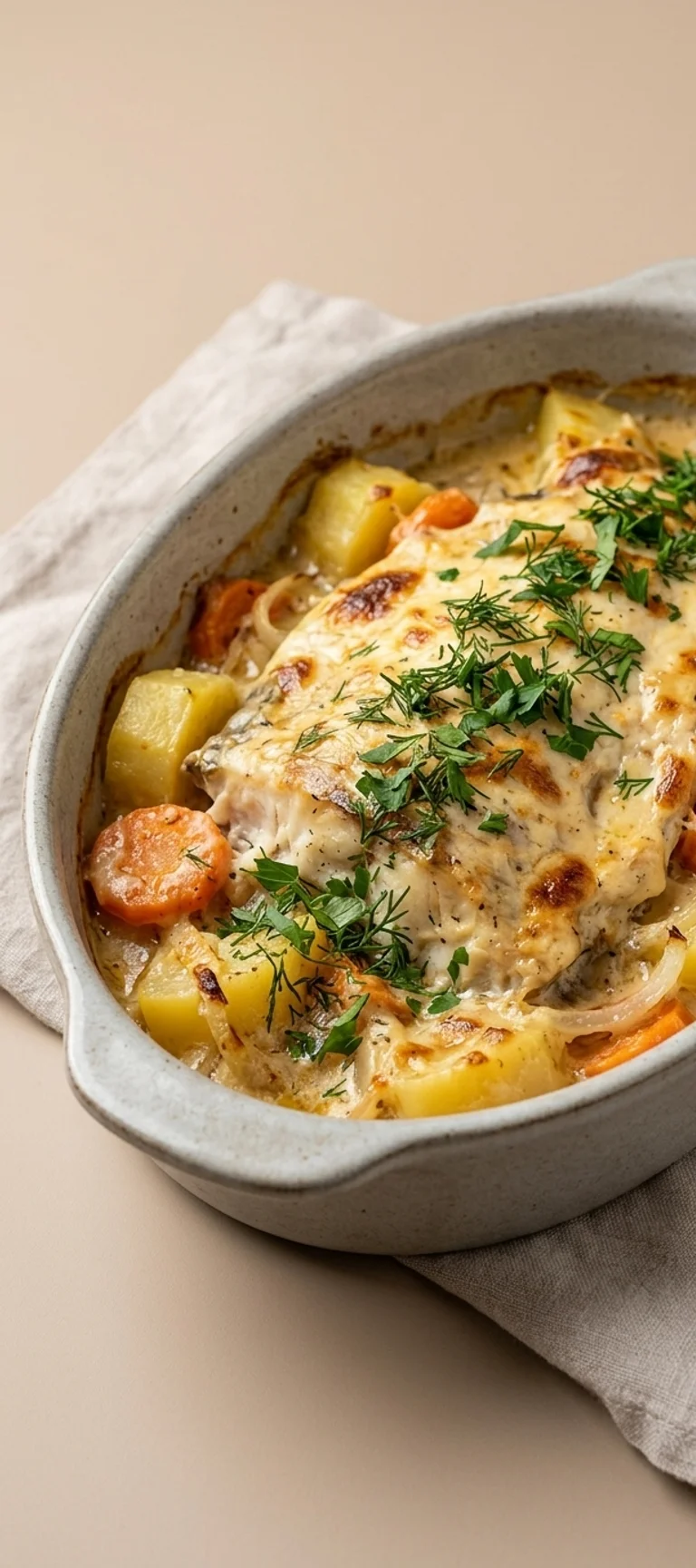 Запечённый карп с овощами в сметане — рецепт с фото