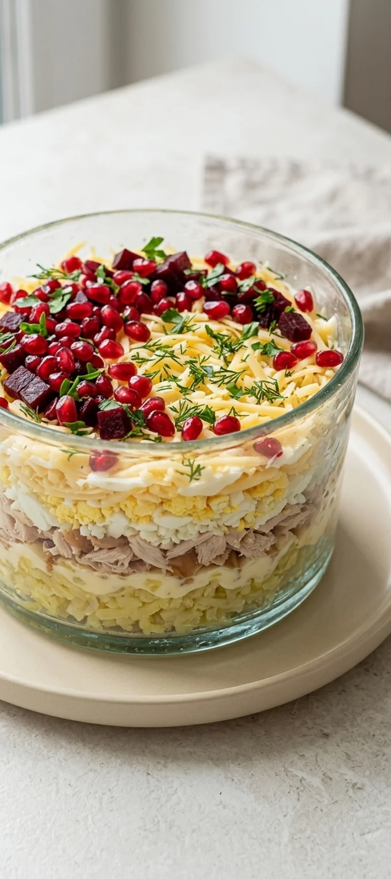 Слоеный салат с копченой курицей и гранатом — рецепт с фото