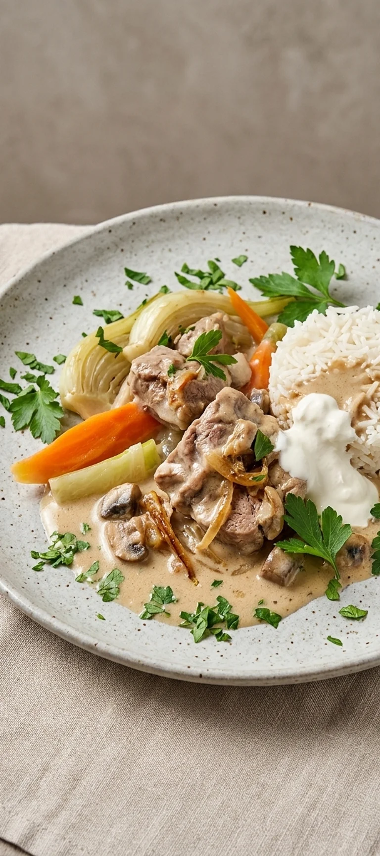 Телятина со сливочным соусом и овощами — рецепт с фото