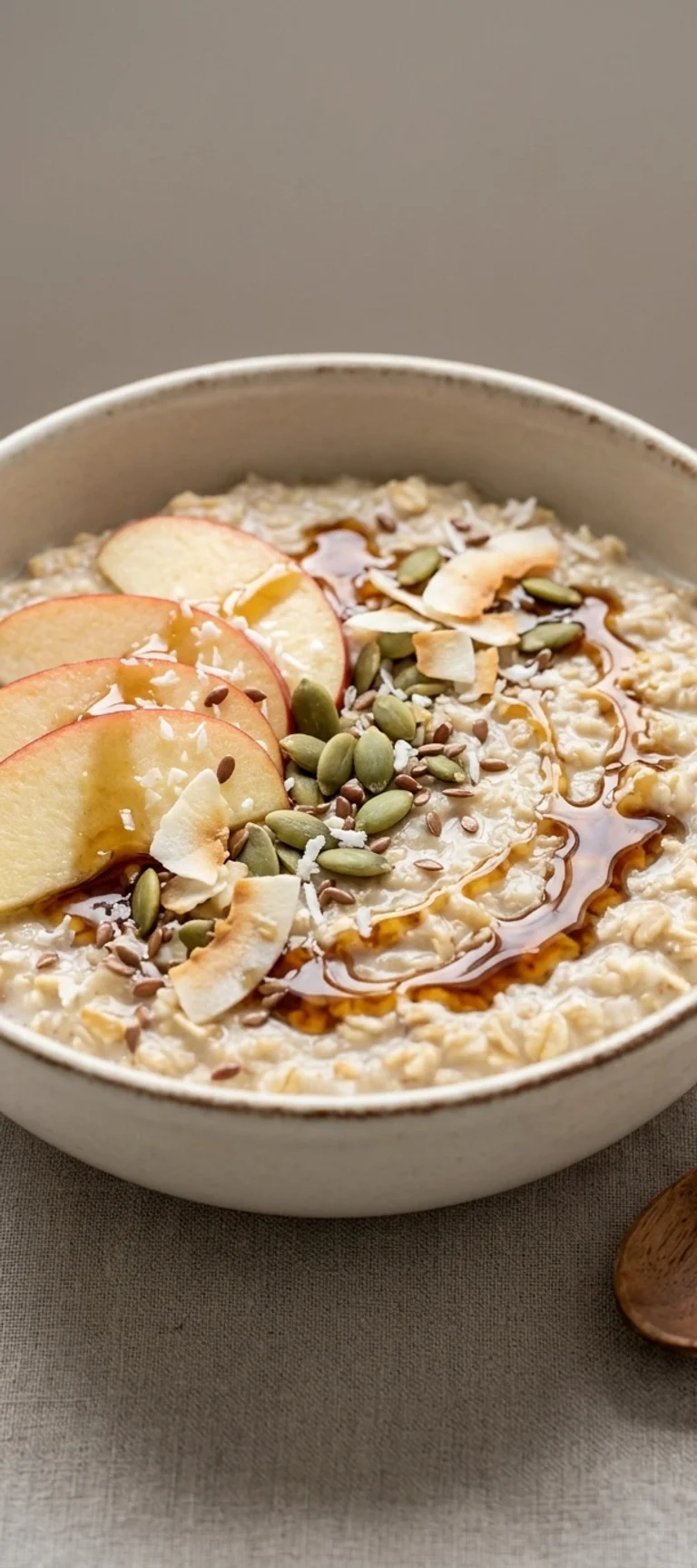 Овсяная каша с кокосом, яблоком и кленовым сиропом — рецепт с фото