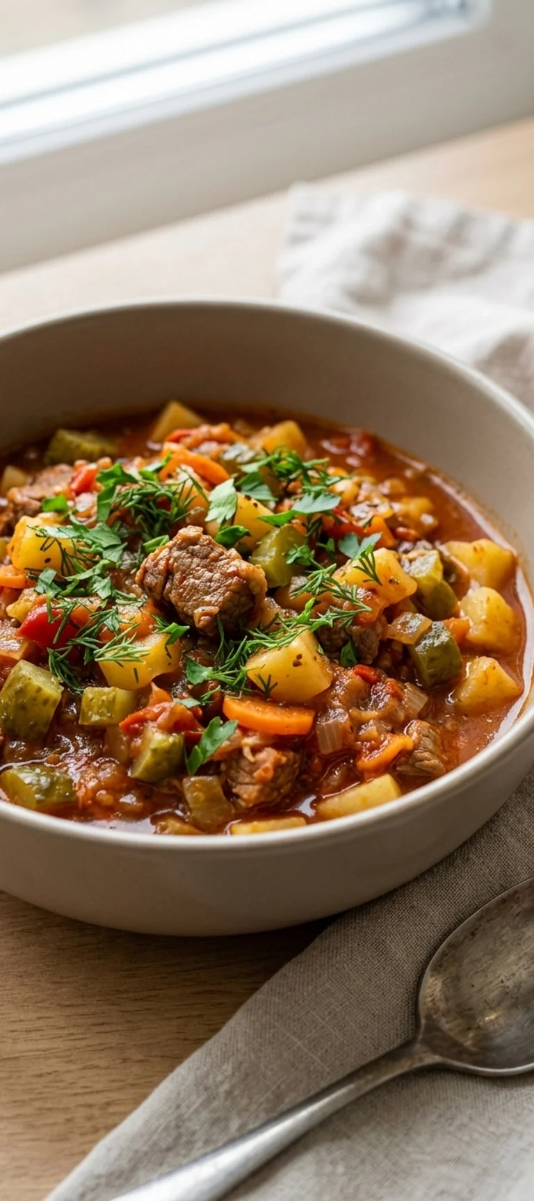 Азу по-татарски с говядиной и огурцами — рецепт с фото