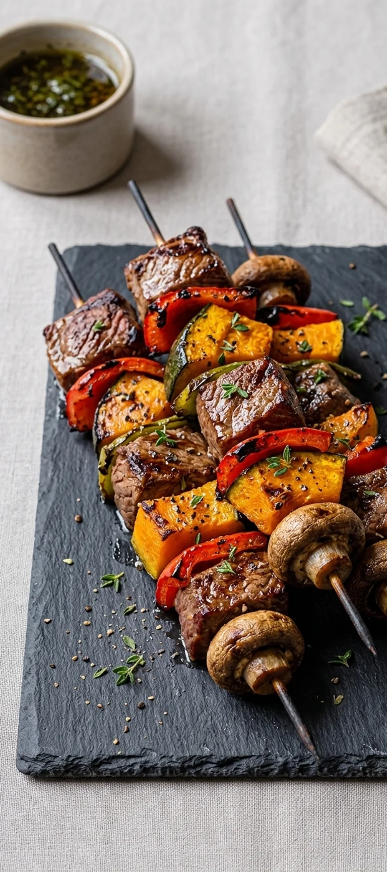 Говяжьи шашлыки с овощами и грибами на гриле — рецепт с фото