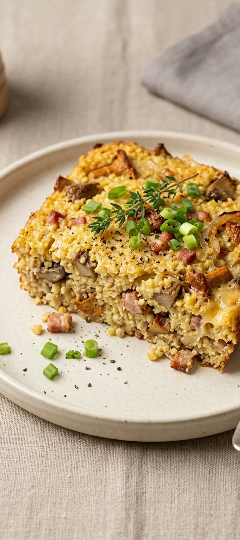 Пшенная запеканка с грибами и беконом — рецепт с фото