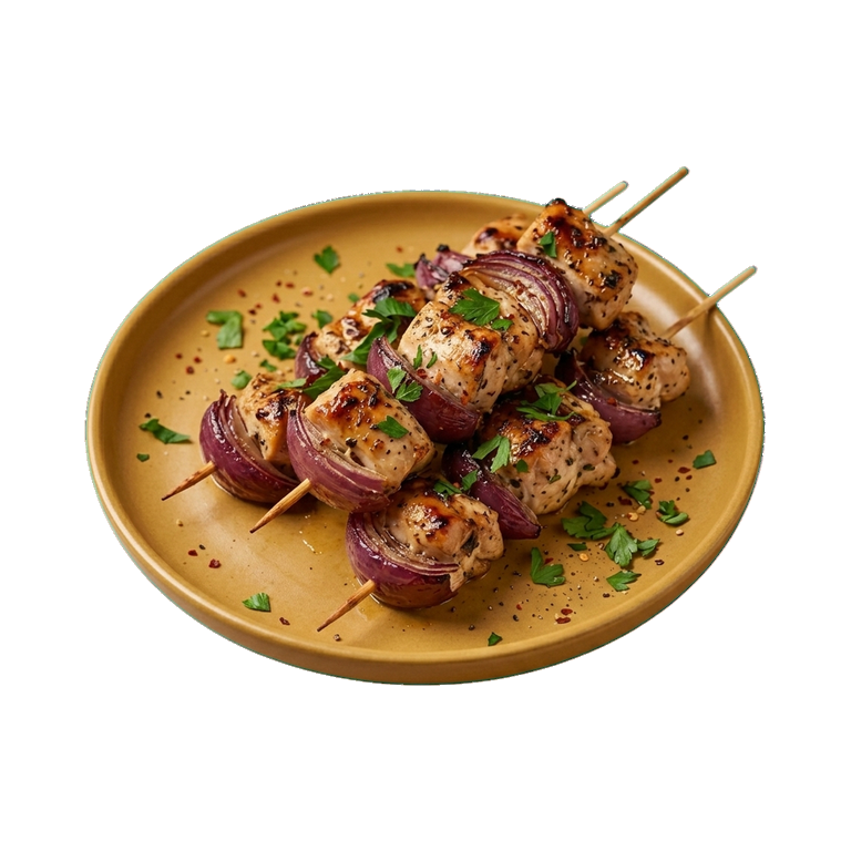 Запечённые шашлычки из курицы с красным луком — иконка рецепта