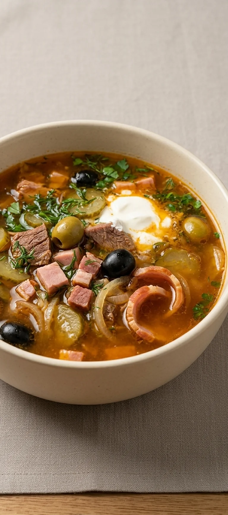 Солянка мясная с беконом и маринованными огурцами — рецепт с фото