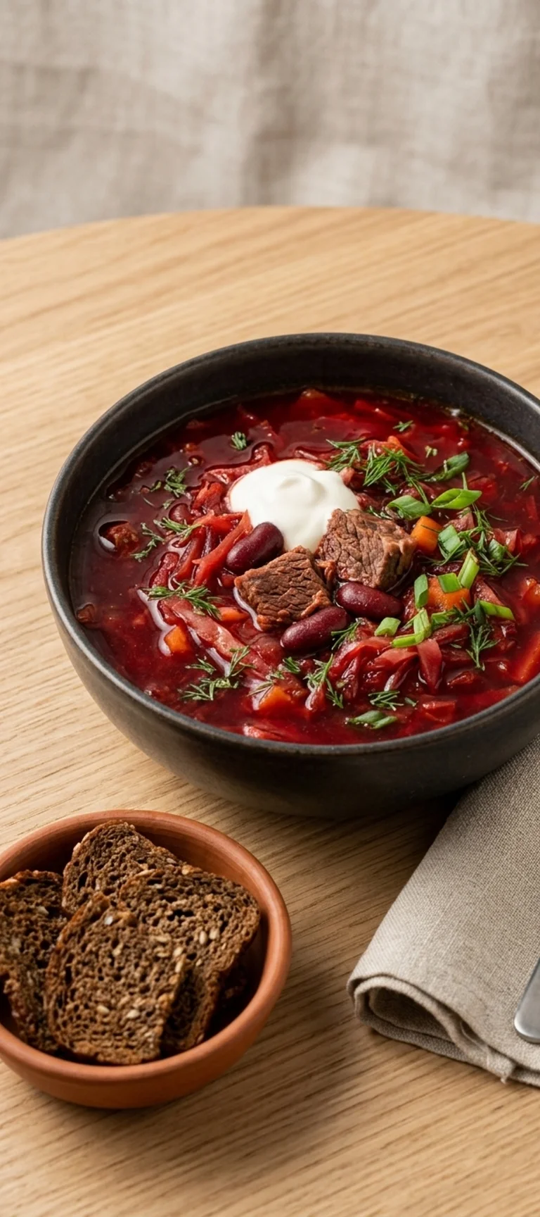 Борщ с говядиной, фасолью и сметаной — рецепт с фото