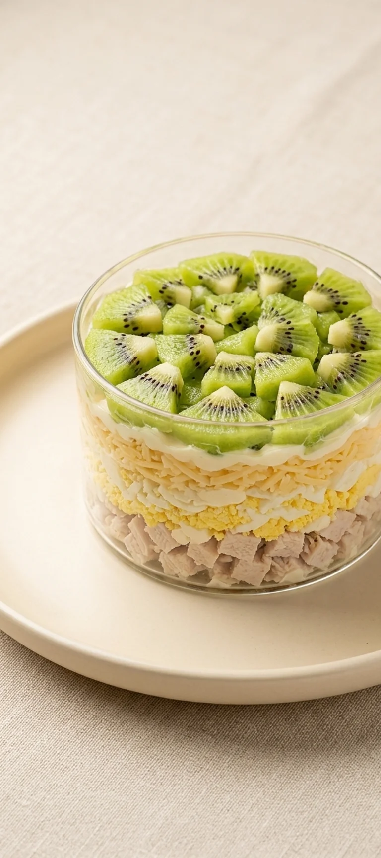 Слоеный салат с курицей и киви — рецепт с фото