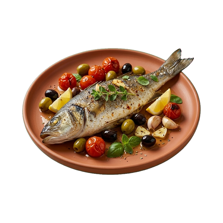 Запечённый сибас с маслинами и чесноком — иконка рецепта